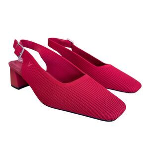 Vivaia Melody Slingback Square-Toe Block Heels Red Holiday Casual Knit EU39 New
